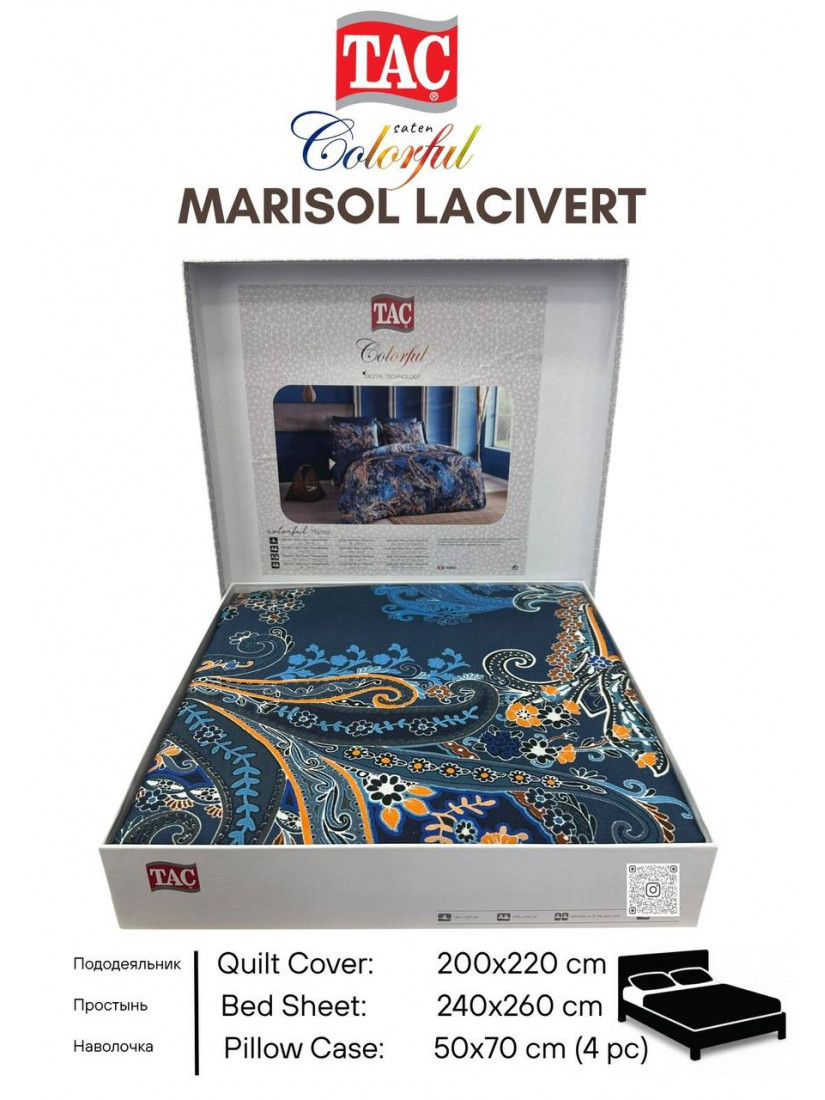 Tac Saten Colorful Marisol lacivert | Постельное белье сатин-Digital